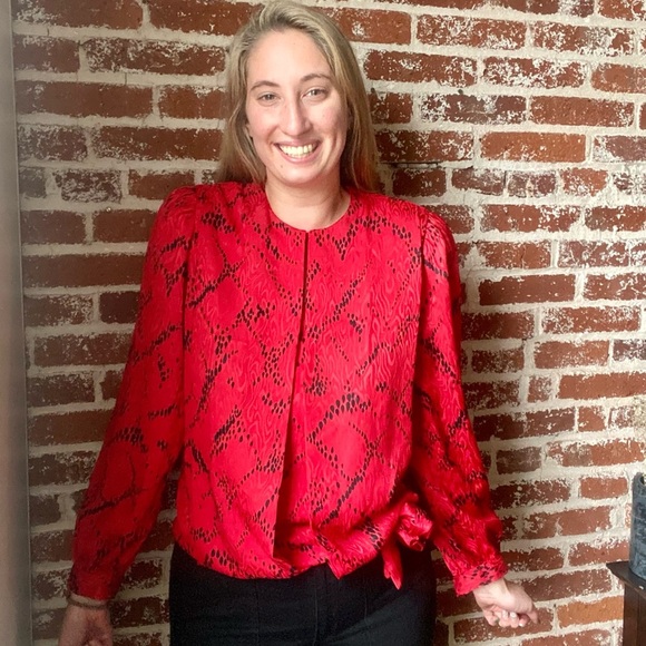 Vintage Liz Roberts red & black blouse - Picture 2 of 9